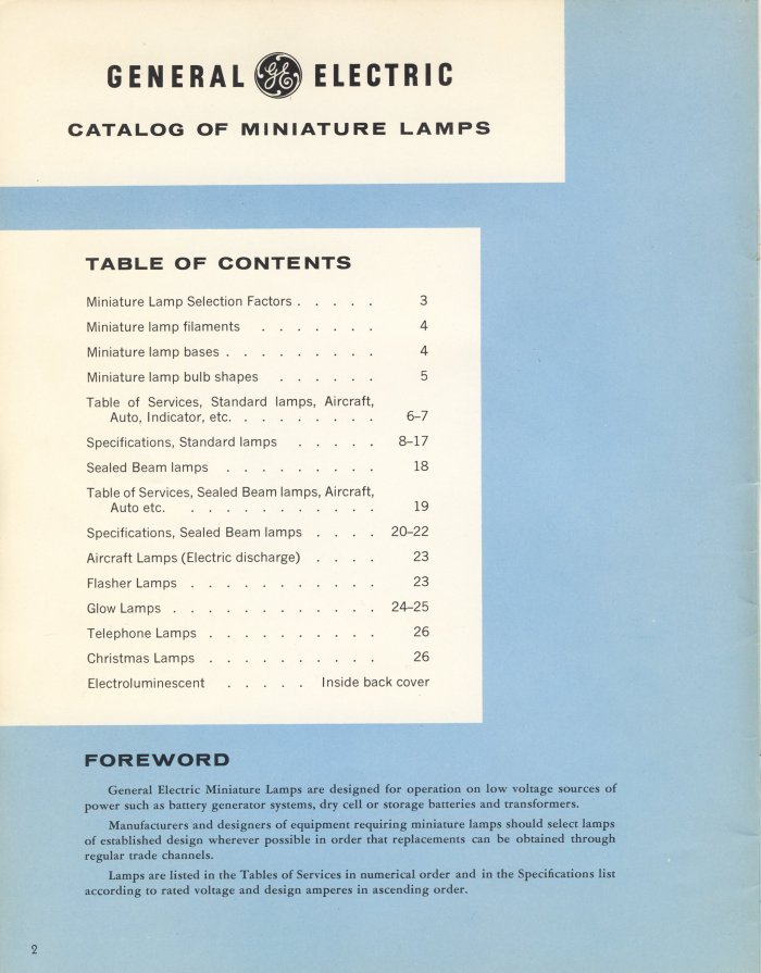 GE Miniature Lamps Catalog Page 2