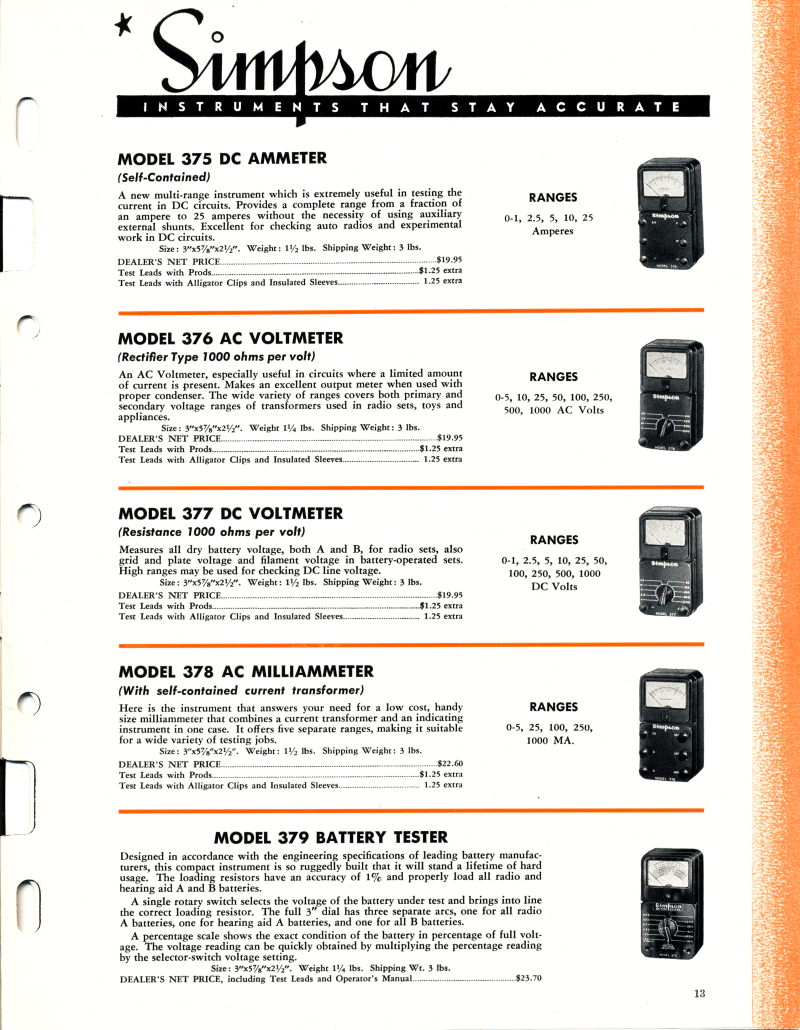 1951 Simpson Test Equipment Catalog - Page 13