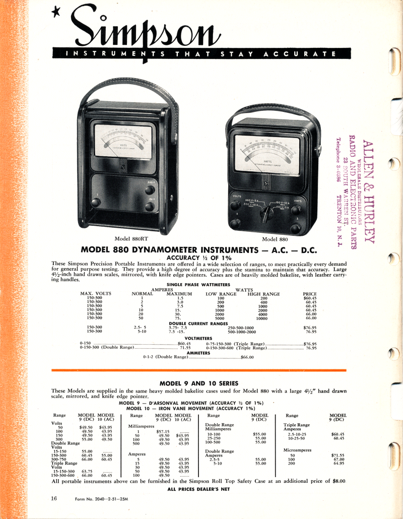 1951 Simpson Test Equipment Catalog - Rear Cover