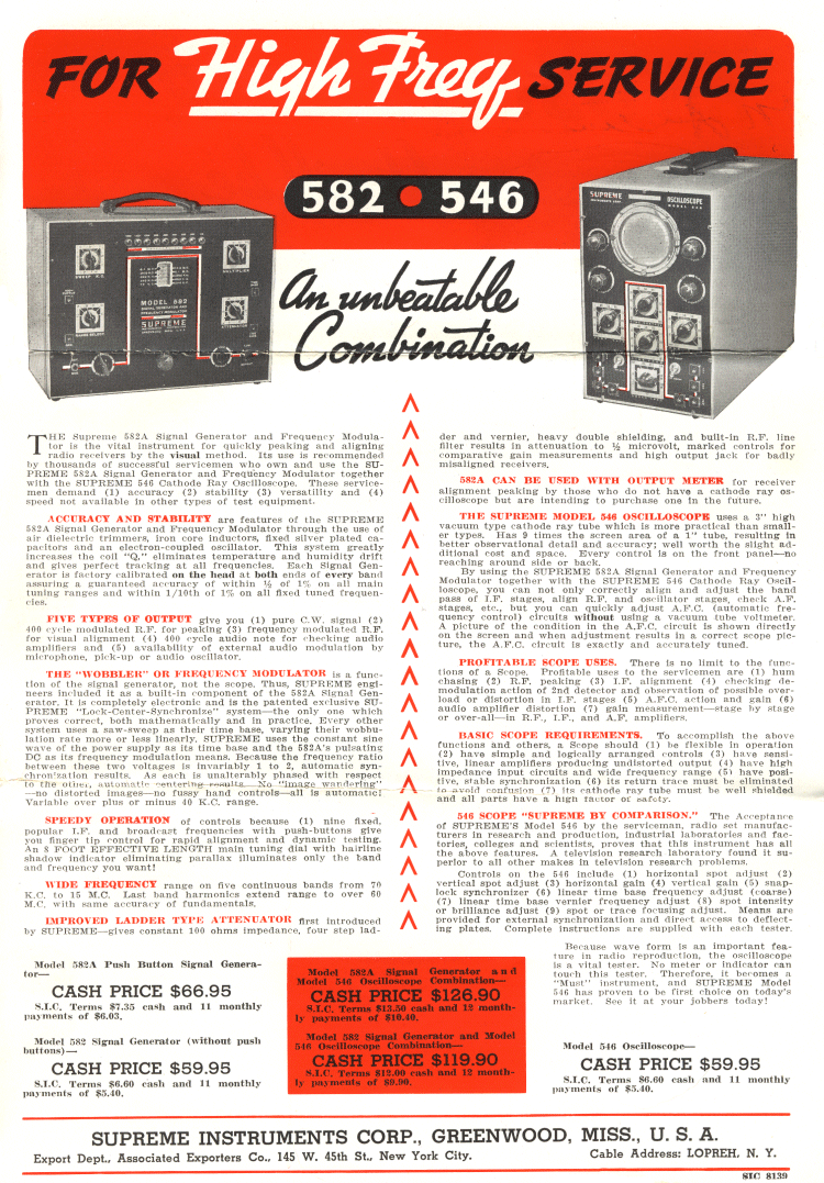 Supreme 582 Signal Generator, 546 Oscilloscope