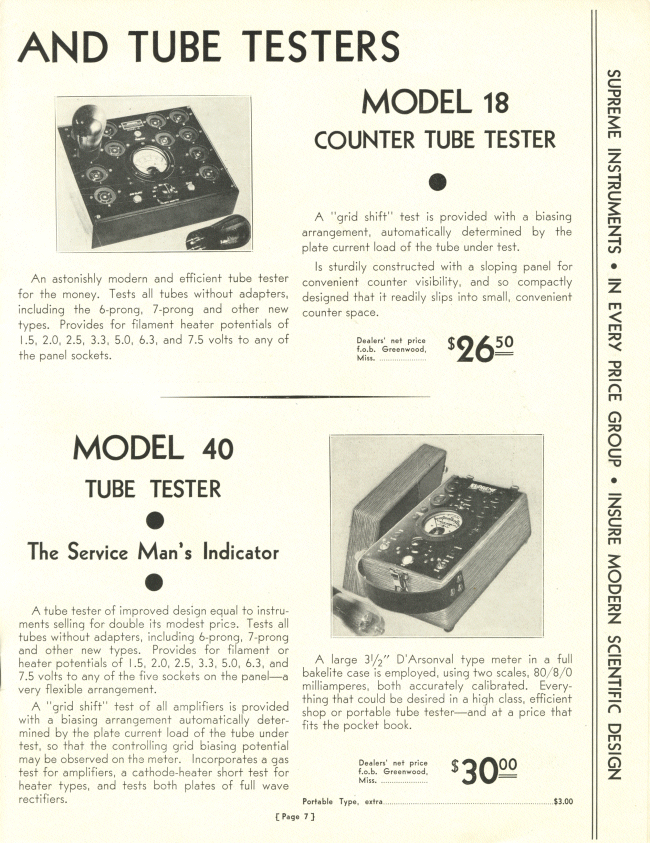 Model 18 Counter Tube Tester, Model 40 Tube Tester