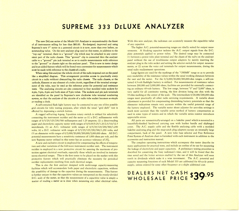 Supreme 333  Deluxe  Analyzer Description
