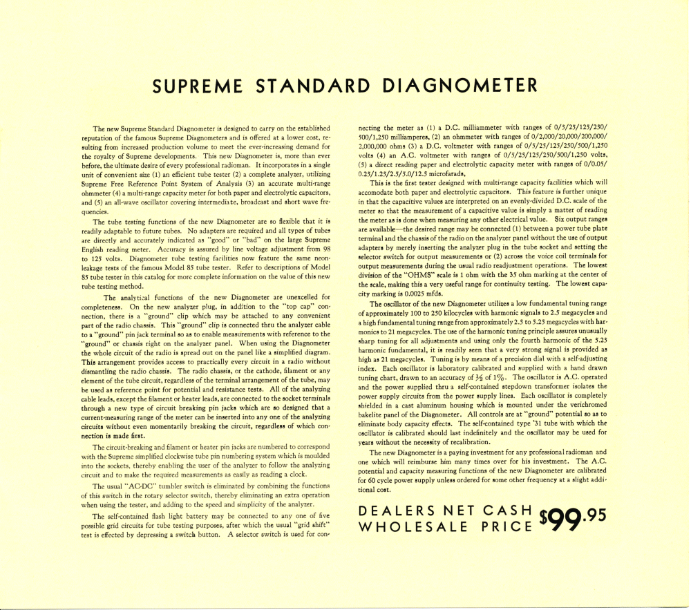 Supreme Standard Diagnometer Description