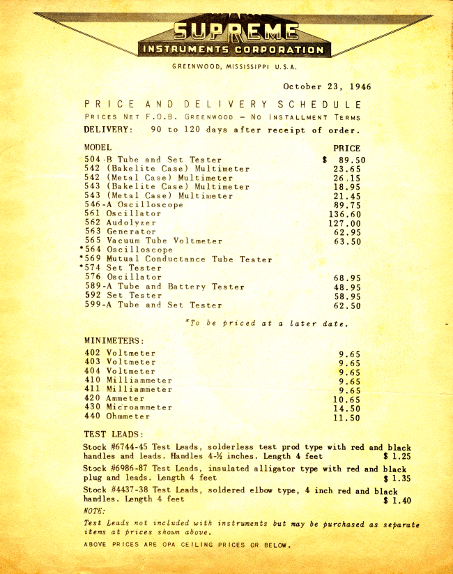1946 Supreme Price List